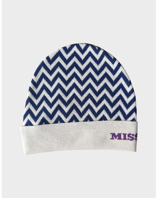 Missoni Blue Chevron Pure Wool Beanie
