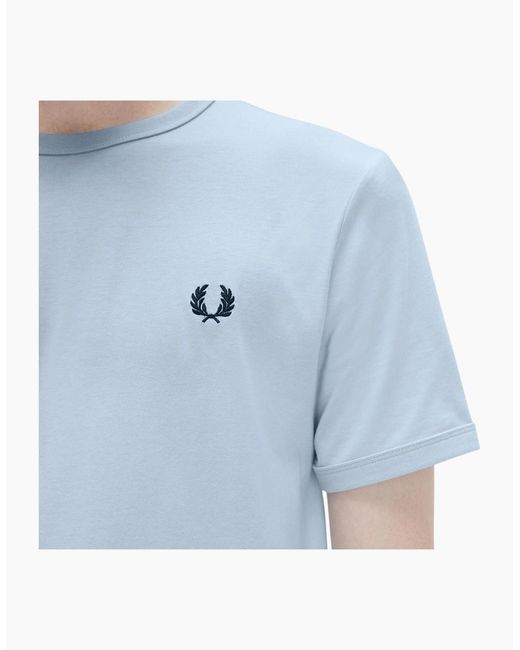 Fred Perry Blue T Shirt Ringer Crew Neck Short Sleeve Summer Tee for men