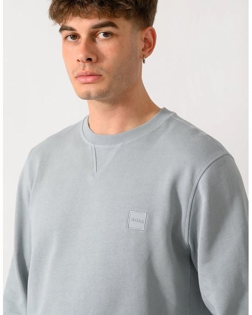 Boss Gray Boss Westart Crew Neck Sweatshirt With Logo Patch for men