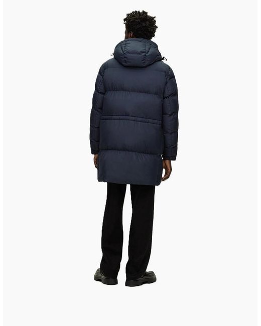 Boss Blue Solid Patterned Hooded Puffer Coat for men