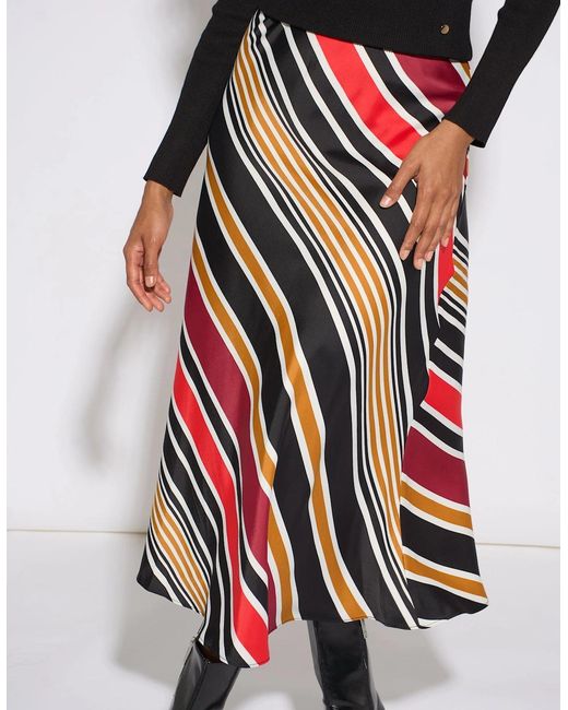 Gini London Red Stripe Satin Biased Midi Skirt