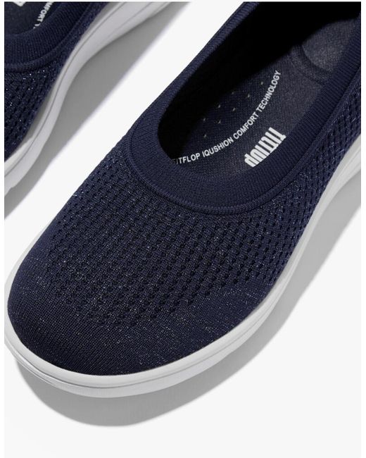 Fitflop Blue Super-Q Knit Ballerina Shoes Metallic Midnight