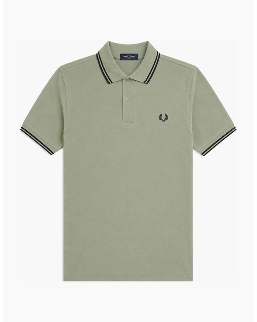 Fred Perry Green Twin Tipped Polo Shirt/Dark Airforce/Dark Airforce for men