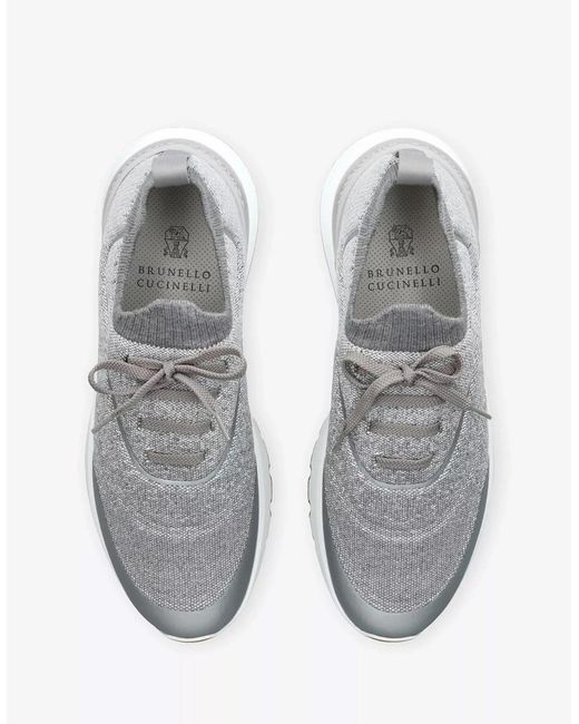 Brunello Cucinelli White Knitted Sneakers for men