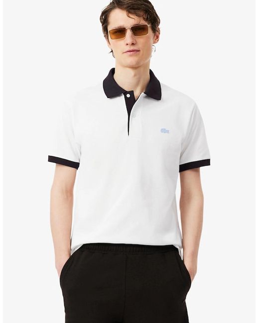Lacoste White Classic Fit Contrast Rib Polo Shirt for men