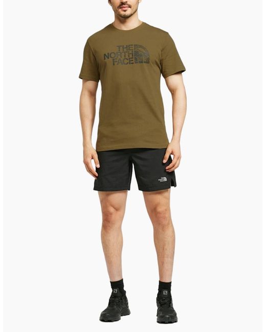 The North Face Green T Shirts Woodcut Dome Short Sleeve Crew Neck Soft Cotton Tee for men