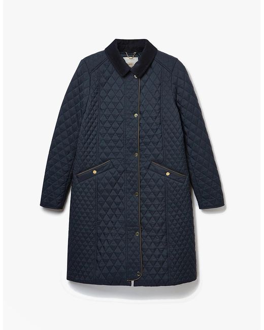Joules Blue Rosewell Longline Quilted Showerproof Coat With Collar