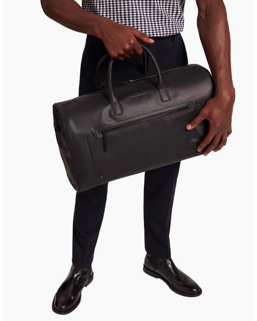 Ted Baker Black Landers Recycled Leather Holdall Bag for men