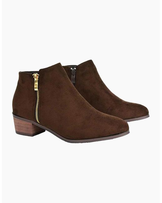 XY London Brown Ladies Alberto Zip Low Block Heel Boots
