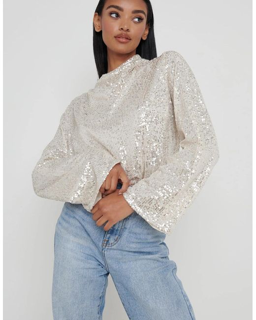 Pretty Lavish Blue Jayda Cowl Neck Blouse
