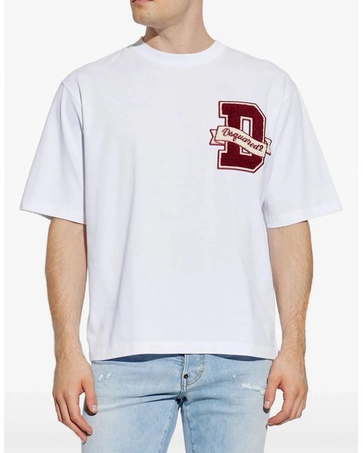 DSquared² White Branded Loose Fit T Shirt for men