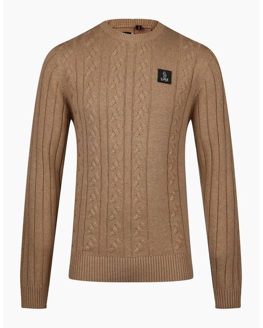 Luke 1977 Brown Mitcham Cable Knit Sweater Hardnut for men
