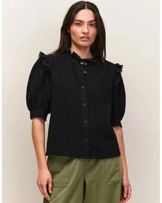 Ro&zo Black Cheesecloth Frill Short Sleeve Shirt