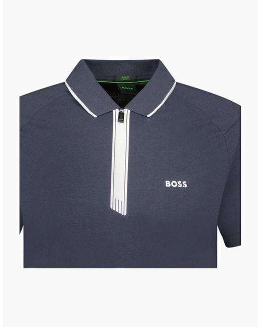 Boss Blue Stretch Slim-Fit Polo Shirt Zip Placket