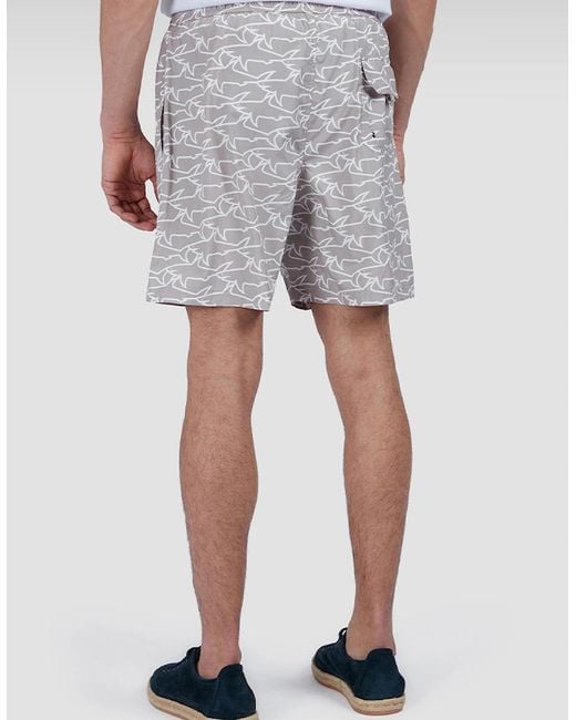 Paul & Shark Gray Swim Shorts With All-Over Shark Print for men