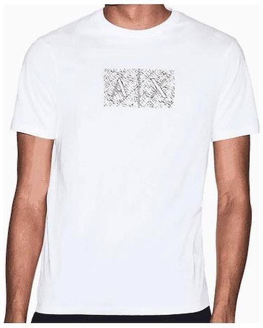 ARMANI EXCHANGE White Slim Fit Outline Logo T-Shirt for men