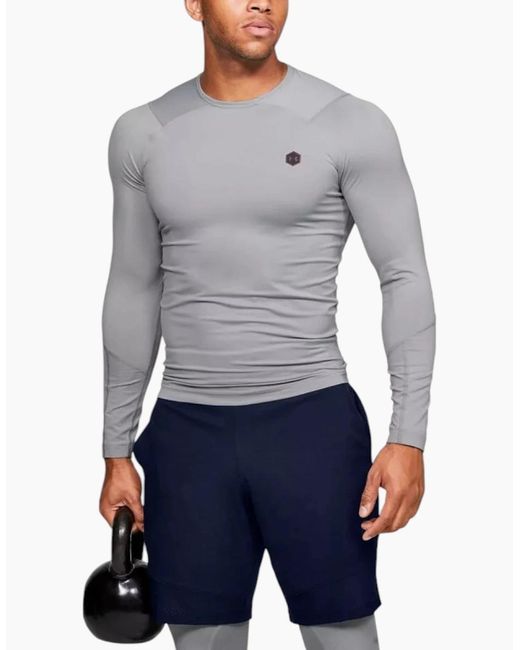 Under Armour Blue T Shirt Long Sleeve Compression Tops Summer Training Gym Tee for men