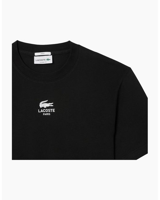 Lacoste Black T Shirts Th2739 Signature Print Classic Fit Crew Neck Summer Tee for men