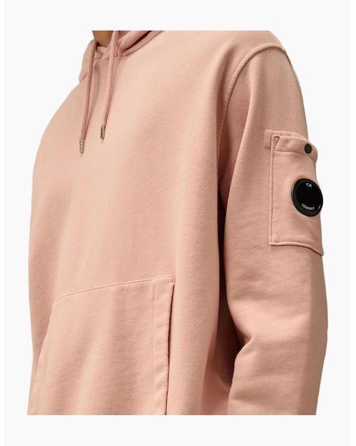 C P Company Pink Diagonal Fleece Resist Dyed Lens Hoodie for men