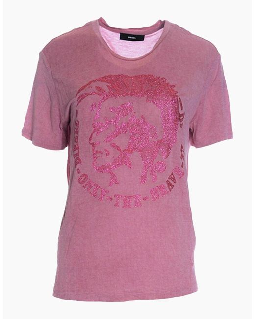 DIESEL Pink T Mori T Shirt Crew Neck Short Sleeve Casual Summer Cotton Top New