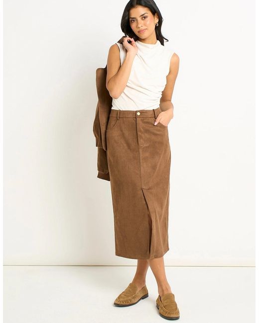 Gini London Natural Faux Suede Pencil Skirt