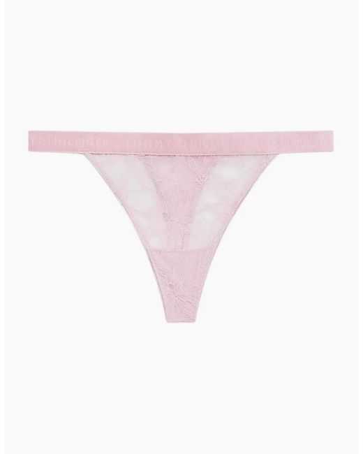 Tommy Hilfiger Pink Repeat Logo Floral Lace Tanga Thong, Bonita