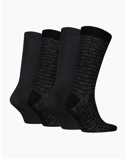 Calvin Klein Black 4-Pack Allover Logo Socks Gift Tin for men