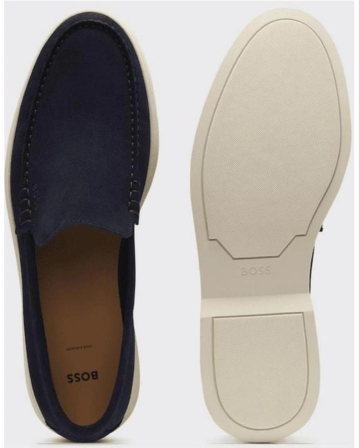 Boss Blue Sienne Moccasin Suede Loafers for men