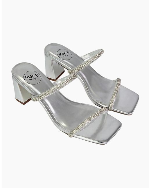 XY London Ladies Holden Diamante Metallic Medium Block Heel Mule Sandals