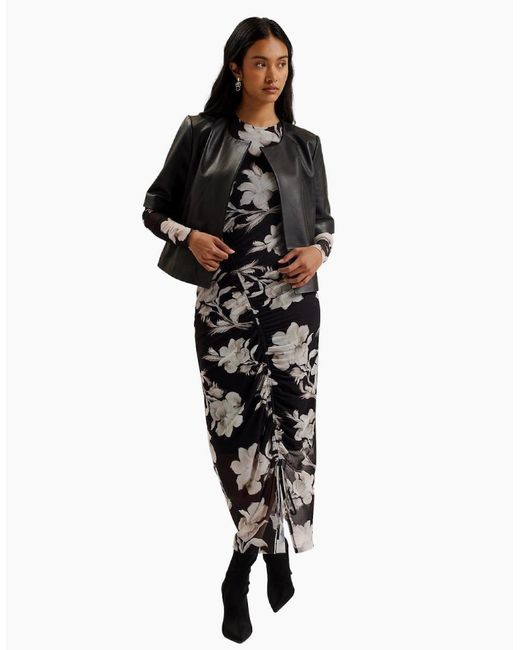Ted Baker Black Obino Short Sleeve Leather Open Front Jacket