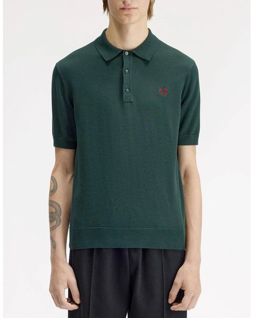 Fred Perry White Cotton Knitted Polo Shirt for men