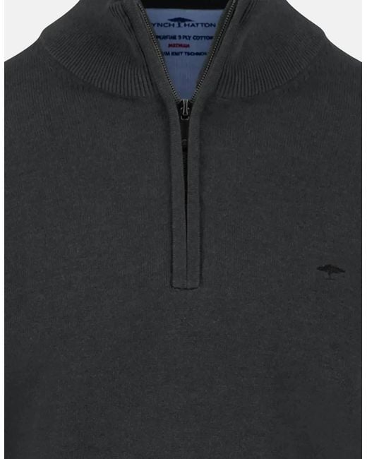 Fynch-Hatton Gray Fine Knit Cotton 1/4 Zip for men