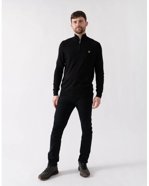 Lyle & Scott Black Lyle & Scott Cotton Merino Quarter Zip Jumper for men