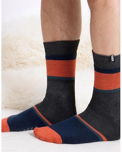 Totes Blue Toasties 3324 Original Slipper Socks Slipper Socks Football Stripe for men