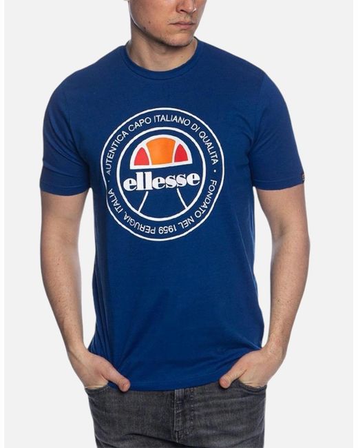 Ellesse Blue Monaldo T Shirts Crew Neck Short Sleeve Casual Cotton Tee Mid for men