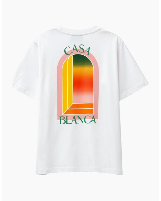 Casablanca White T Shirts Shorts Sleeve Crew Neck Gradient Arch Logo Cotton Tops for men