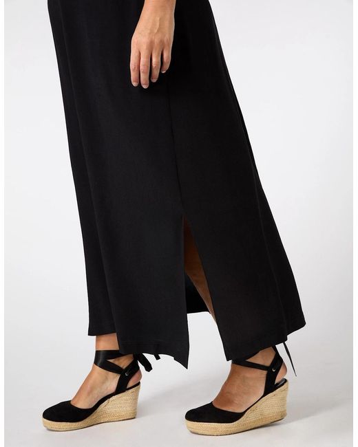 Live Unlimited London Black V Neck T-Shirt Dress Scallop Rib