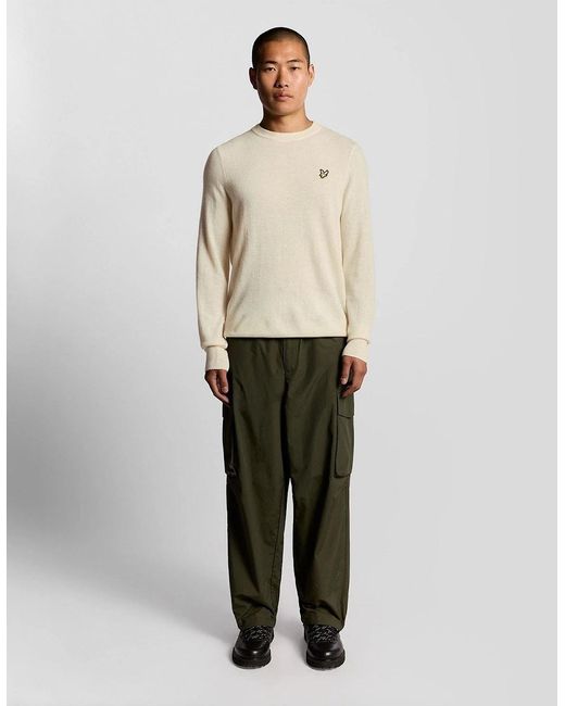 Lyle & Scott Natural Embroidered Crew Neck Ribbed Collar Long Sleeve Sweater for men