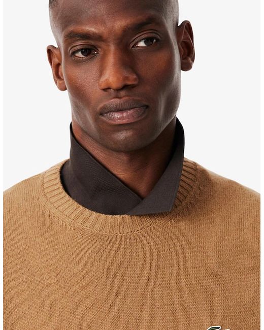 Lacoste Brown Carded Wool Crew Neck Sweater for men