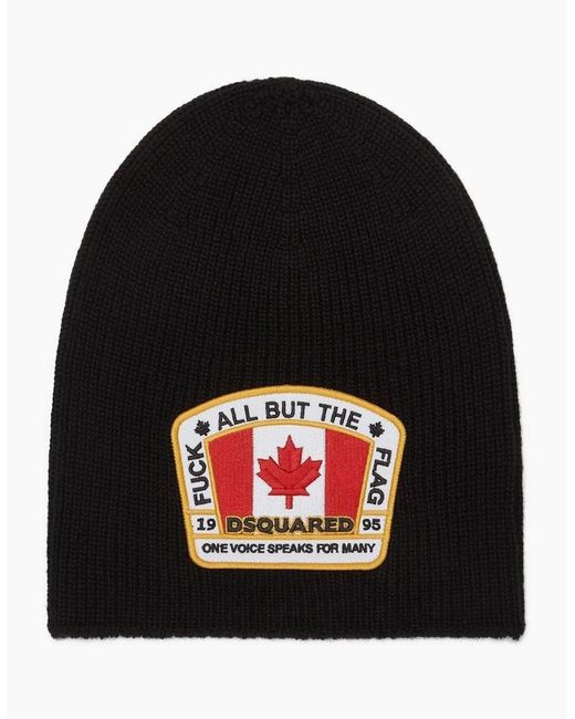 DSquared² Black Flag Beanie Hat for men