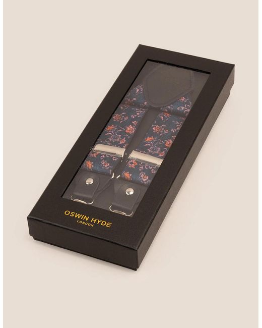 Oswin Hyde Black Floral Clip On Braces for men