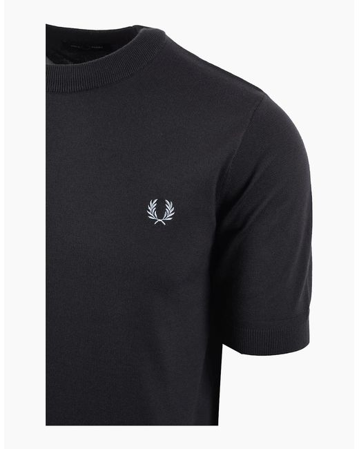 Fred Perry Black Cotton Knitted T-Shirt Anchor for men