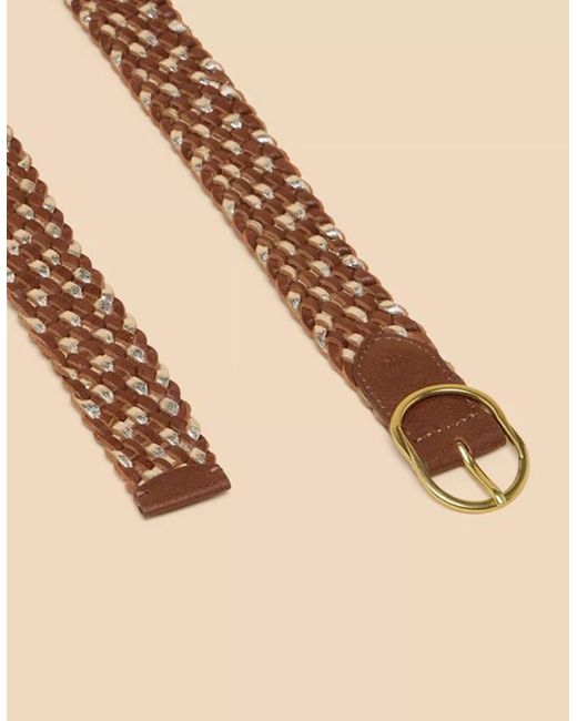 White Stuff Natural Leather Weave Belt Tan Multi