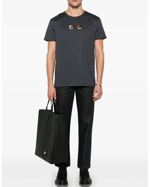 Fendi Blue Triple Ff Logo T-Shirt for men