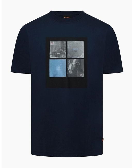Boss Blue Text Graphic Crew Neck Short Sleeve T-Shirt for men