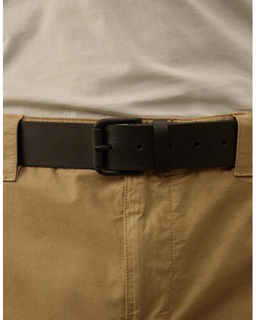 C P Company Black Leather Side Logo Belt for men