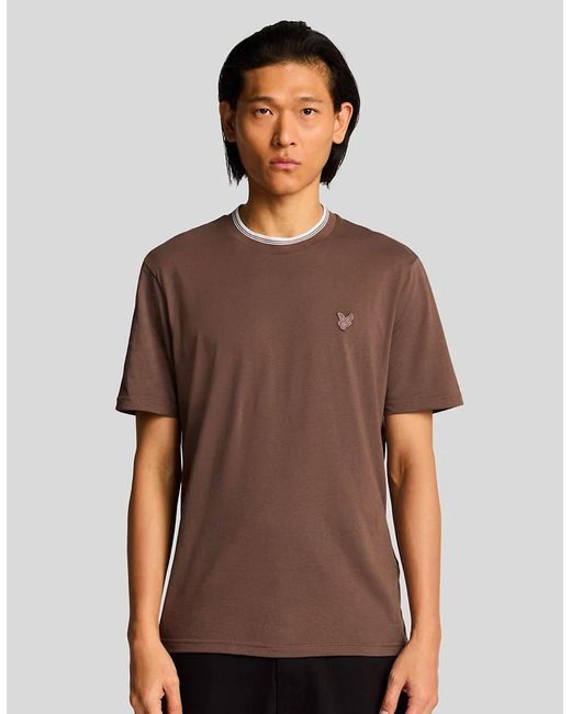 Lyle & Scott Brown Lyle & Scott Tipped Superfine T Shirt Plum Truffle for men