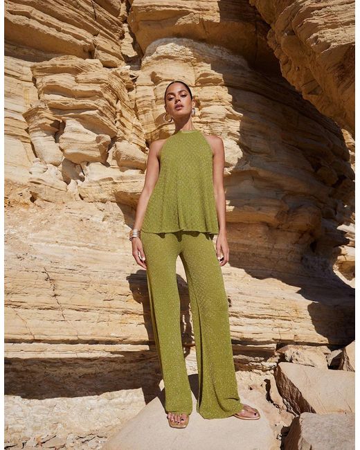 Ro&zo Metallic Sheer Lurex Knit Flared Trousers