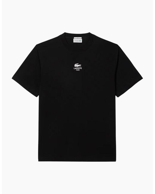 Lacoste Black T Shirts Th2739 Signature Print Classic Fit Crew Neck Summer Tee for men