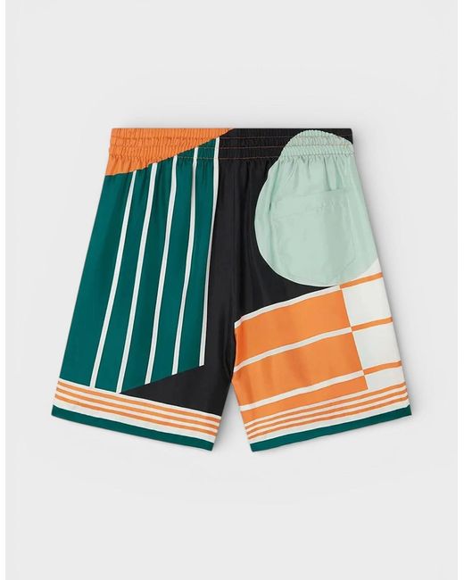 Casablanca Blue Drawstring Silk Shorts Court Abstrait for men